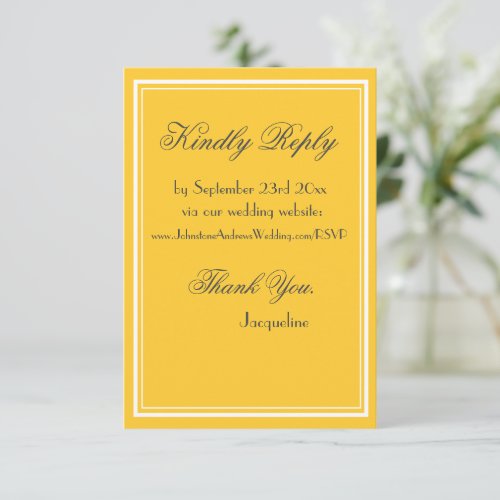 Chic script simple wedding website RSVP yellow  Enclosure Card