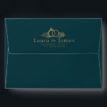 chic Script teal Gold Calligraphy Minimal Wedding Envelope<br><div class="desc">This stylish & elegant wedding teal invitation envelope features gorgeous hand-painted watercolor GOLD,  bride and groom's monogram,  and return address.</div>