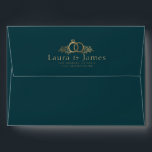 chic Script teal Gold Calligraphy Minimal Wedding Envelope<br><div class="desc">This stylish & elegant wedding teal invitation envelope features gorgeous hand-painted watercolor GOLD,  bride and groom's monogram,  and return address.</div>