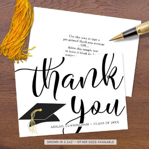 Chic Script THANK YOU Black White Mortarboard Card