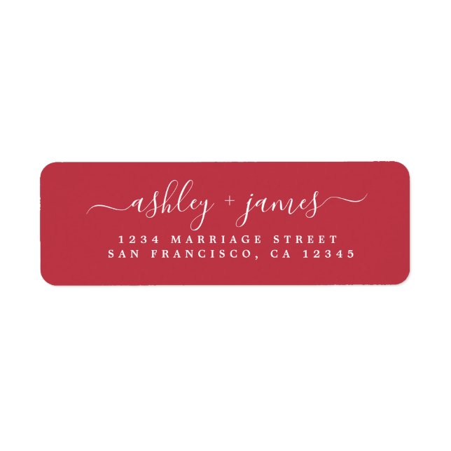 Chic Script True Red Wedding Return Address Label (Front)