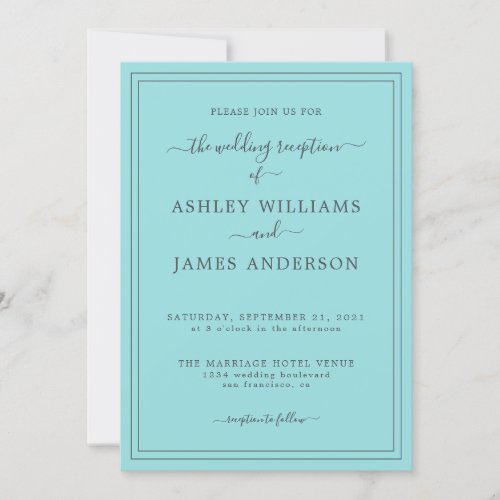 Chic Script Turquoise Blue Wedding Invitation