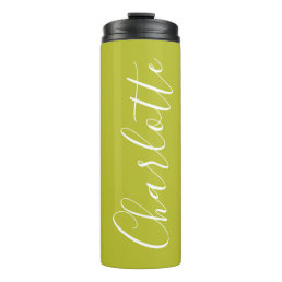Chic Script Typography Personalized Chartreuse  Thermal Tumbler
