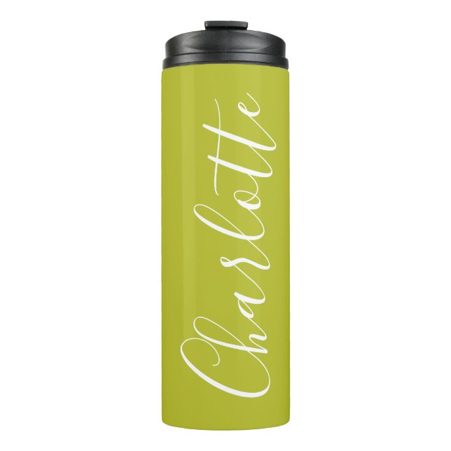Chic Script Typography Personalized Chartreuse  Thermal Tumbler (Front)