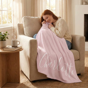 Chic Script Typography Personalized Girly Pink Fleece Blanket