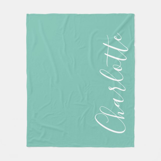Chic Script Typography Personalized Modern Teal  Fleece Blanket (Front)