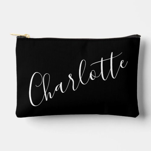 Chic Script Typography Personalized Name Black Accessory Pouch