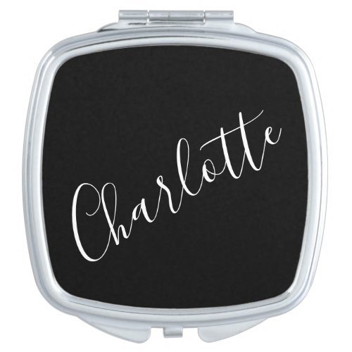 Chic Script Typography Personalized Name Black Compact Mirror