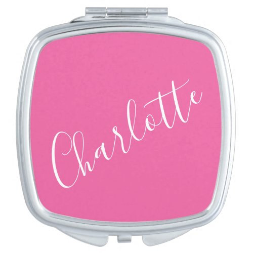 Chic Script Typography Personalized Name Hot Pink Compact Mirror