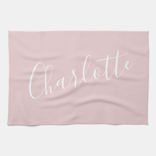 Chic Script Typography Personalized Name  Pink  Kitchen Towel