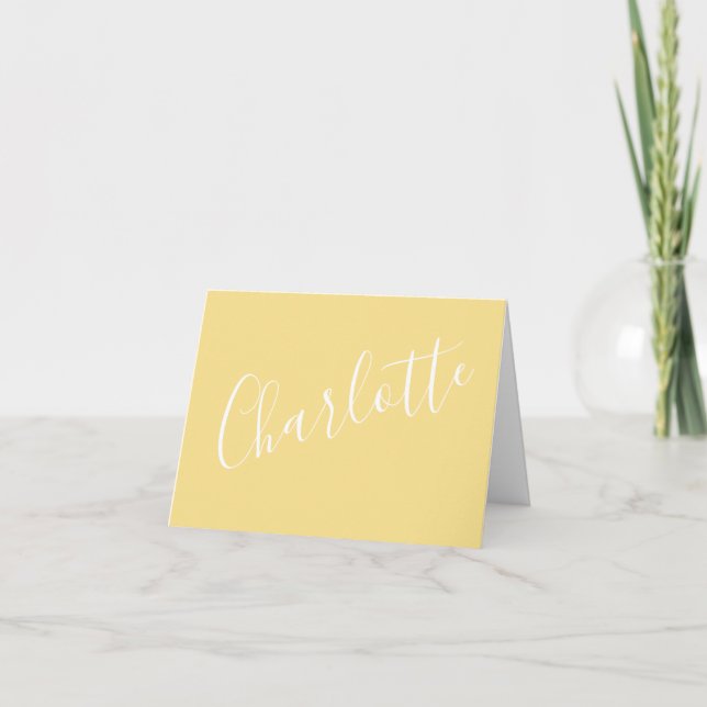 Chic Script Typography Personalized Name Yellow  Note Card (Front)