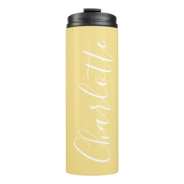 Chic Script Typography Personalized Name Yellow Thermal Tumbler (Front)
