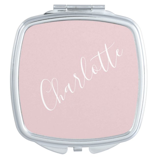 Chic Script Typography Personalized Pink Name Compact Mirror (Front)