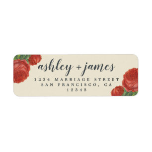 Chic Script Vintage Rose Wedding Return Address Label