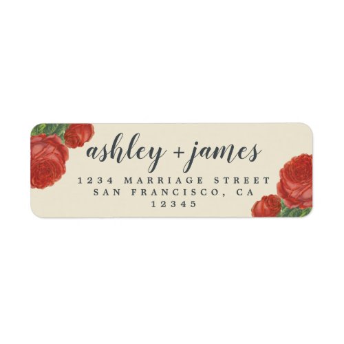 Chic Script Vintage Rose Wedding Return Address Label