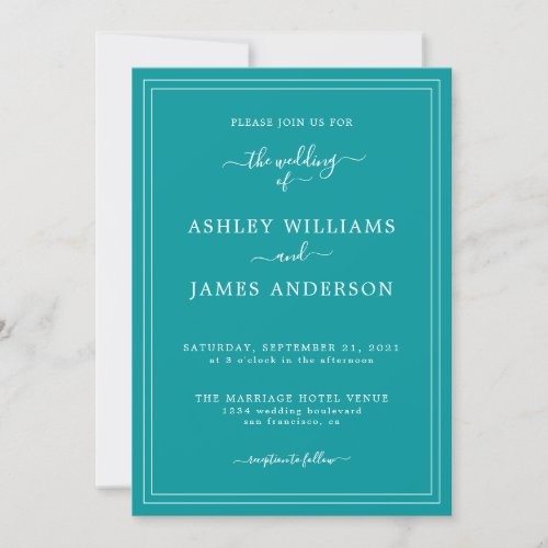 Chic Script Viridian Green Wedding invitation