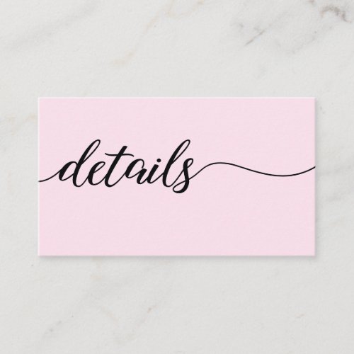 Chic Script Wedding details black and Pink Enclosure Card