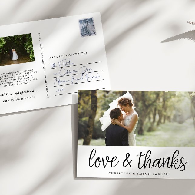 Chic Script | Wedding Photo Thank You Postcard (Creator Uploaded)
