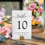 Chic Script Wedding Reception Table Number<br><div class="desc">Chic wedding reception table number sign with "table" in a stylish modern script with swashes, the table number in elegant serif typography, your first names joined by a heart and your reception date. Create each table number individually and add to your shopping cart one at a time, then check out...</div>