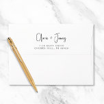 Chic Script Wedding Return Address Envelope<br><div class="desc">Modern envelope for your wedding invitations,  save the dates,  thank you cards and newlywed correspondence featuring your first names in a chic minimalist script and your address in classic elegant serif typography on the back flap.</div>