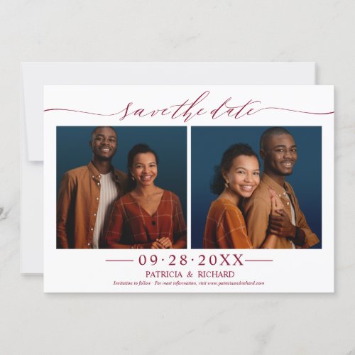 Chic Script Wedding Save The Date 2 Photo Collage Invitation