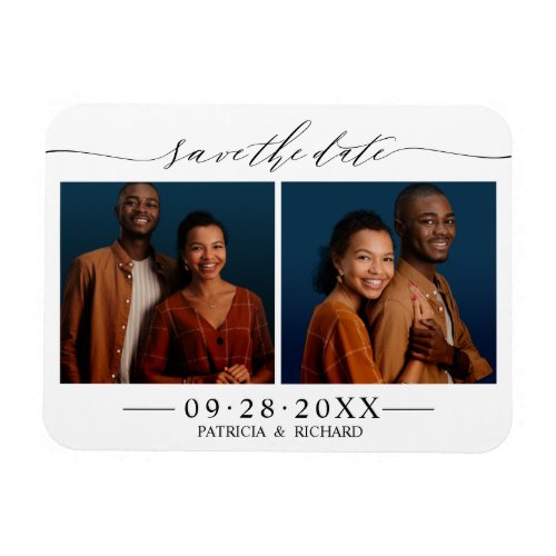 Chic Script Wedding Save The Date 2 Photo Collage Magnet