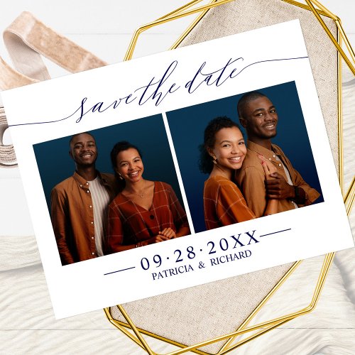 Chic Script Wedding Save The Date 2 Photo Collage Postcard