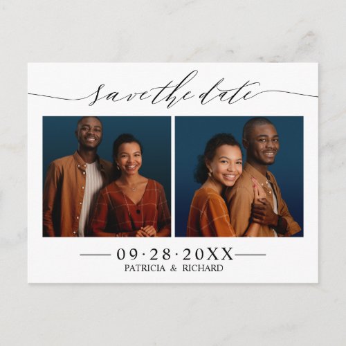 Chic Script Wedding Save The Date 2 Photo Collage Postcard