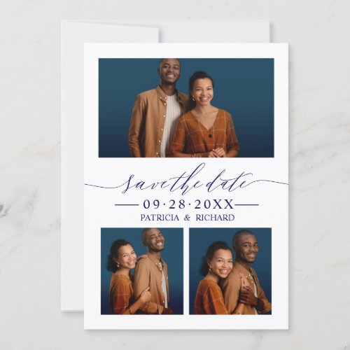 Chic Script Wedding Save The Date 3 Photo Collage Invitation