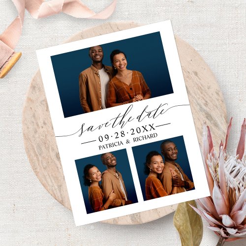 Chic Script Wedding Save The Date 3 Photo Collage Postcard