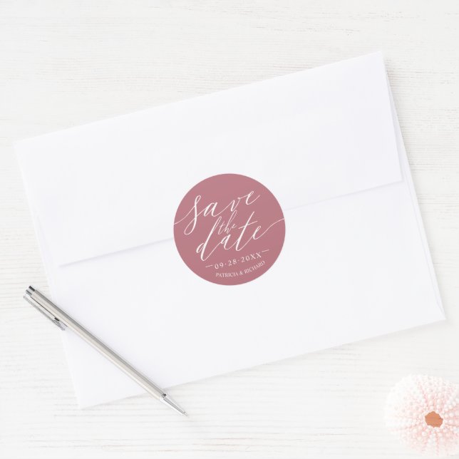 Chic Script Wedding Save The Date Classic Round Sticker (Envelope)