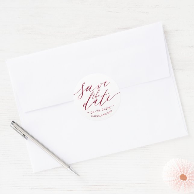 Chic Script Wedding Save The Date Classic Round Sticker (Envelope)