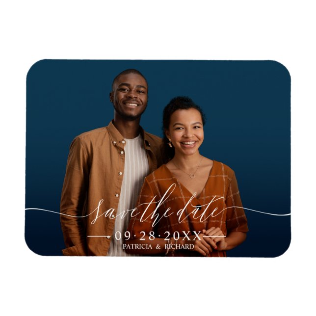 Chic Script Wedding Save The  Date Photo Magnet (Horizontal)