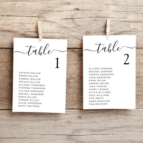 Chic Script Wedding Table Seating Chart Card