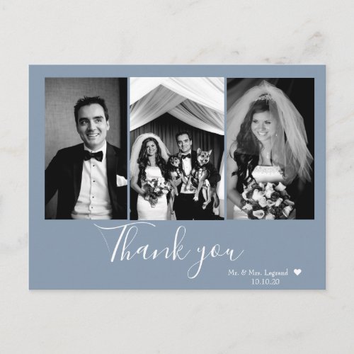 Chic Script Wedding Thank You  Dusty Blue Postcard