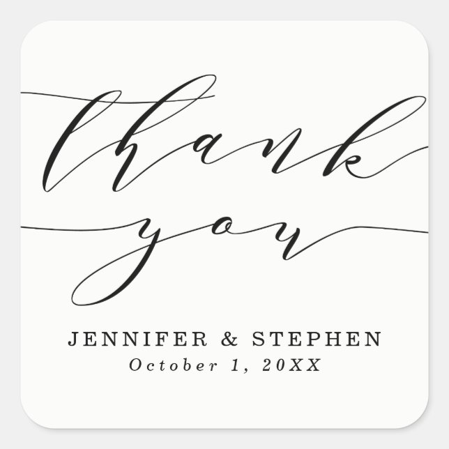 Chic Script | Wedding Thank You Square Sticker (Front)