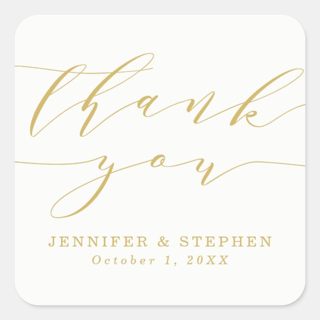 Chic Script | Wedding Thank You Square Sticker (Front)
