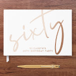 Chic Script White 60th Birthday Party Rose Gold Foil Guest Book<br><div class="desc">An chic guestbook for her 60th birthday party featuring genuine rose gold foil,  "sixty" in an elegant oversized script and her name in simple lettering. Personalize the title on the spine and change the foil color to silver or gold if desired.</div>