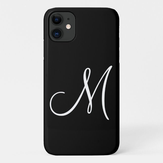 Chic Script White Initial Black Case-Mate iPhone Case (Back)