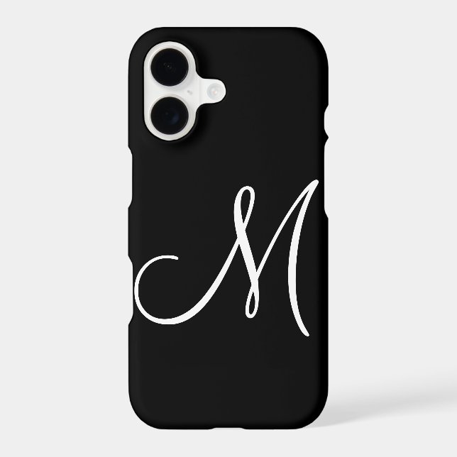 Chic Script White Initial Black Iphone Case (Back)