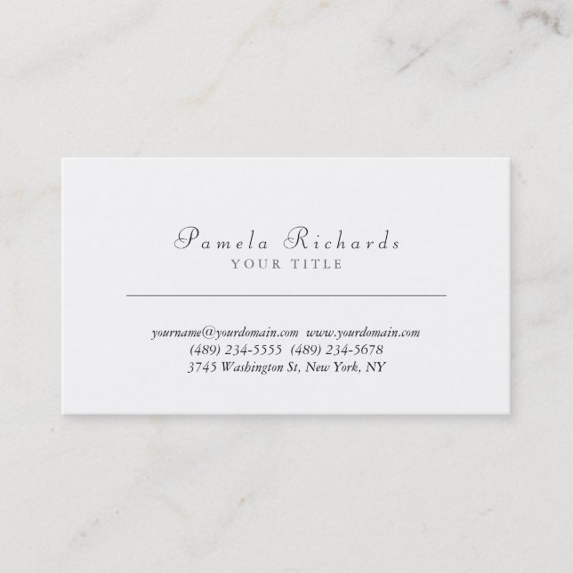 Chic Script White Professional Business Card (Front)