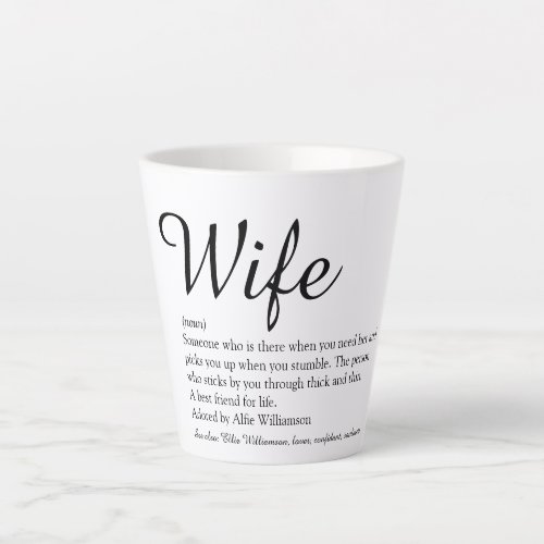 Chic Script Wife Definition Black and White Fun Latte Mug
