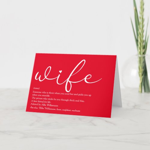 Chic Script Wife Definition Love Heart Red Card