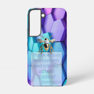 Chic Scripture Blue Mauve Honeycomb Gold Bee Samsung Galaxy S22 Case