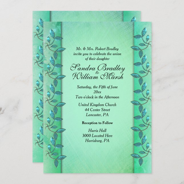 Chic Sea Green Columns  Invitation (Front/Back)