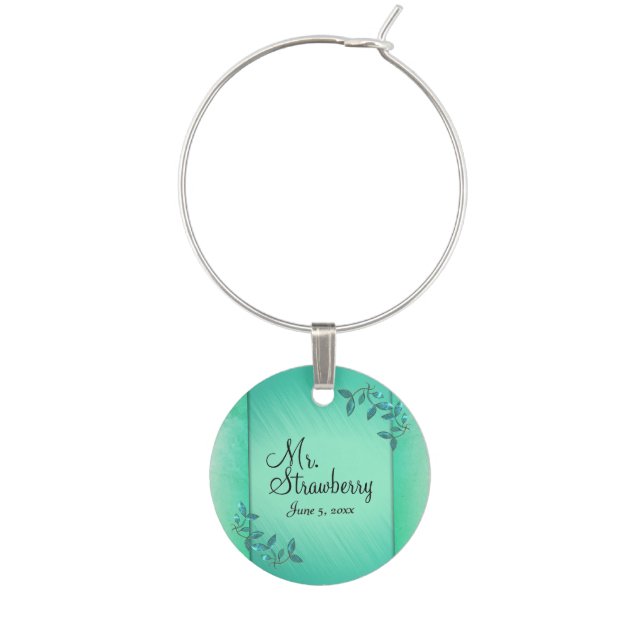 Chic Sea Green Columns  Wine Charm (Front)