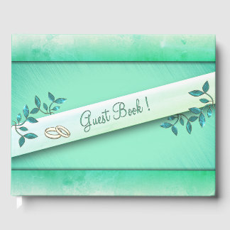Chic Sea Green with Rings Guest Book