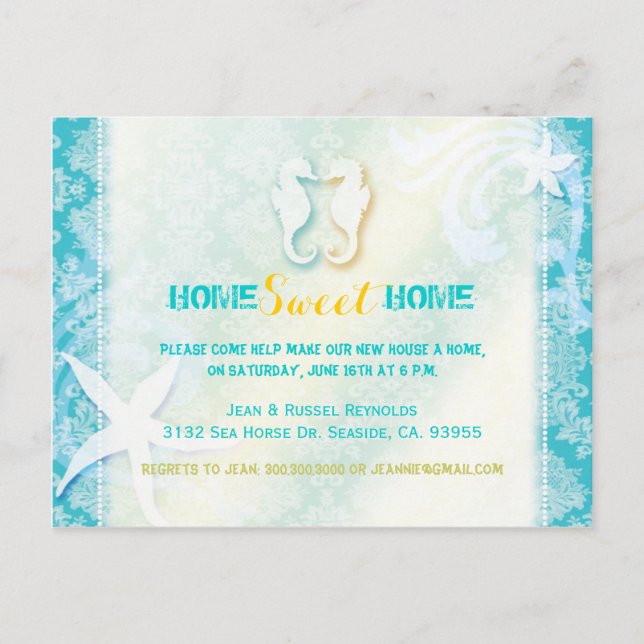 Chic Sea Horse Beach Housewarming Party Invitation (Front)