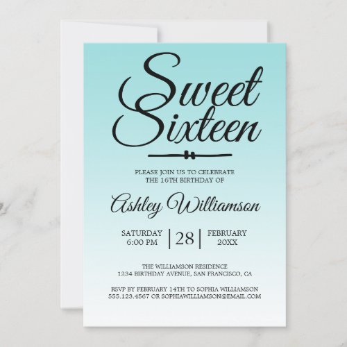 Chic Sea Shell Blue Ombre Sweet 16 16th Birthday Invitation