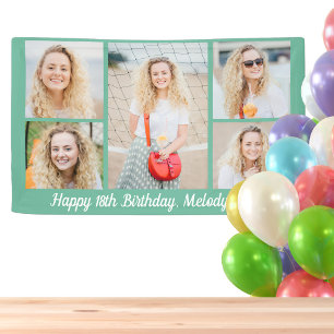 Chic Seafoam Green Birthday Photo Collage Party Banner